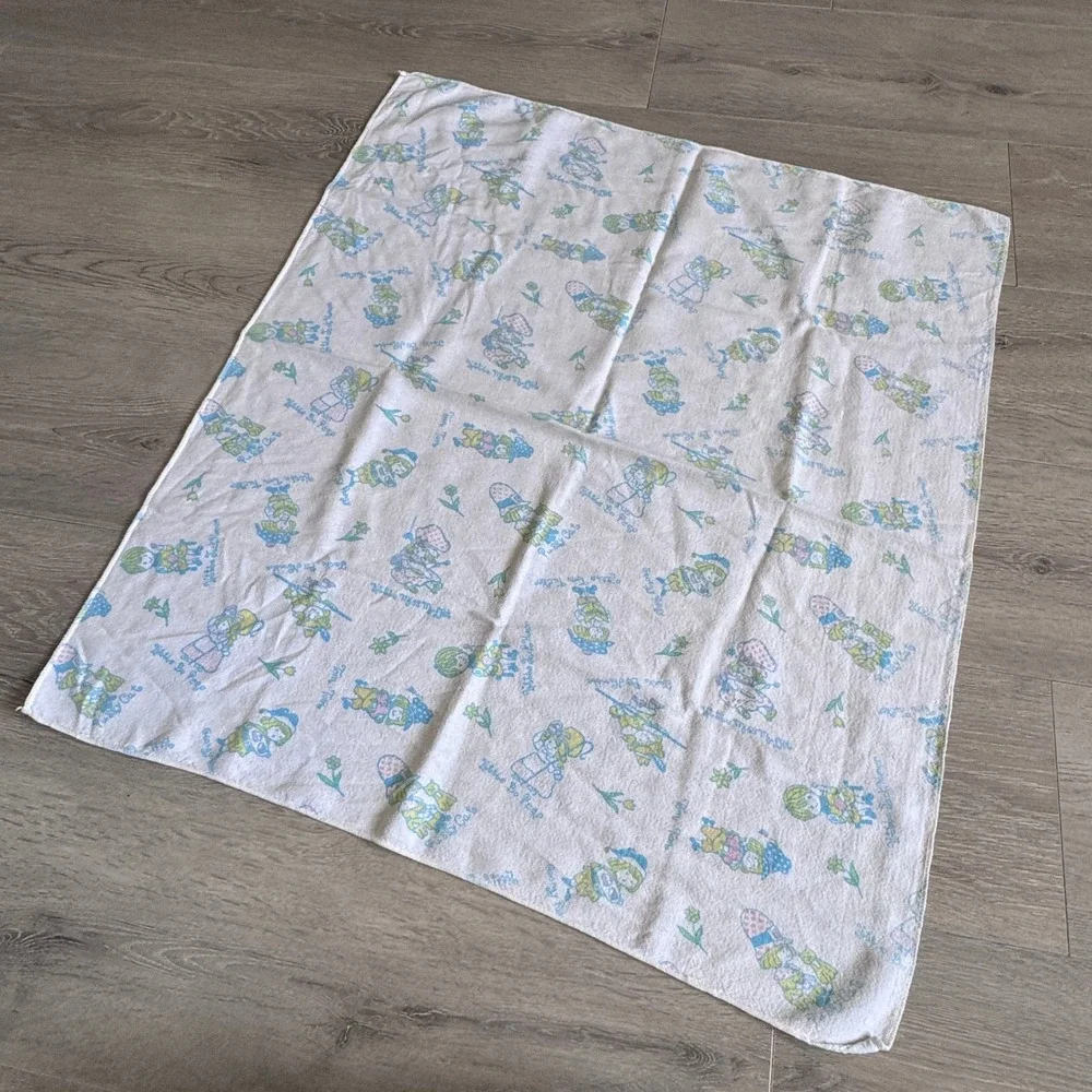 Vintage Kidcore Receiving Blanket Little Bo Peep Tom Tom White 28x32